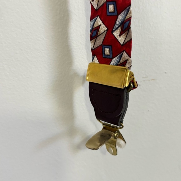 Vintage Men’s PELICAN USA Silk Suspenders Braces Red Multi Geometric Print OS - Picture 8 of 8